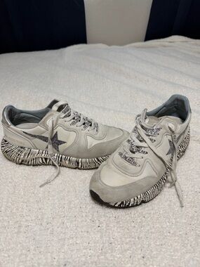 Golden Goose Swarovski Crystal White Sneakers with Zebra-Print Sole